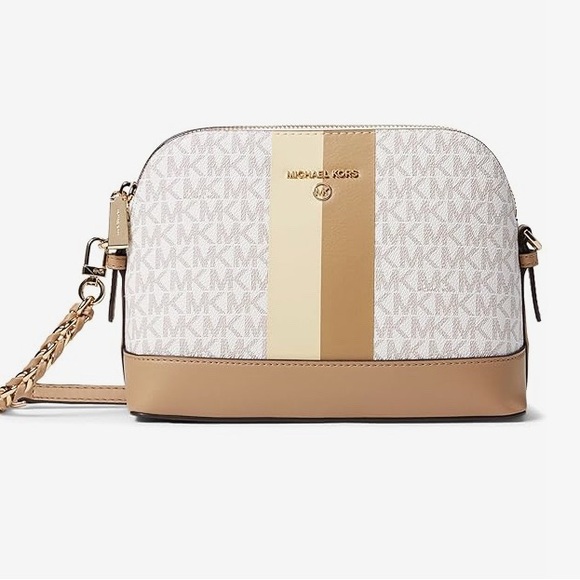 MICHAEL KORS Logo Stripe Dome Crossbody Bag Buttermilk Multi - Picture 1 of 10